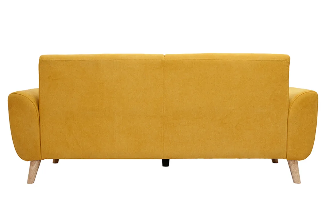 Miliboo Canapé Design|Voir Tous Les Canapés-Canapé scandinave 3 places en tissu effet velours jaune moutarde et bois clair EKTOR