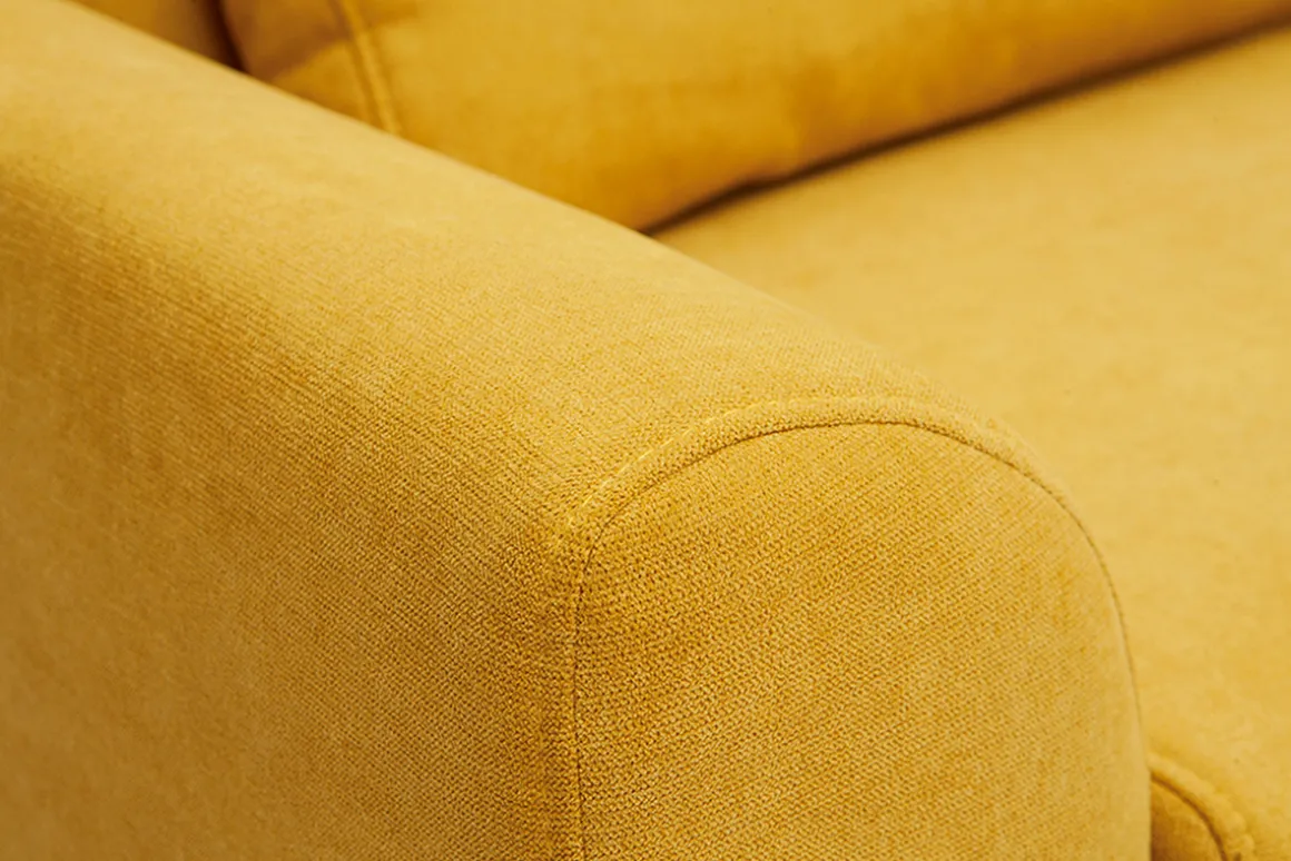 Miliboo Canapé Design|Voir Tous Les Canapés-Canapé scandinave 3 places en tissu effet velours jaune moutarde et bois clair EKTOR