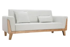 Miliboo Canapé Design|Voir Tous Les Canapés-Canapé scandinave 3 places en tissu blanc cassé et bois clair FJORD
