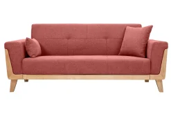 Miliboo Canapé Design|Voir Tous Les Canapés-Canapé scandinave 3 places en tissu effet velours texturé terracotta et bois clair FJORD