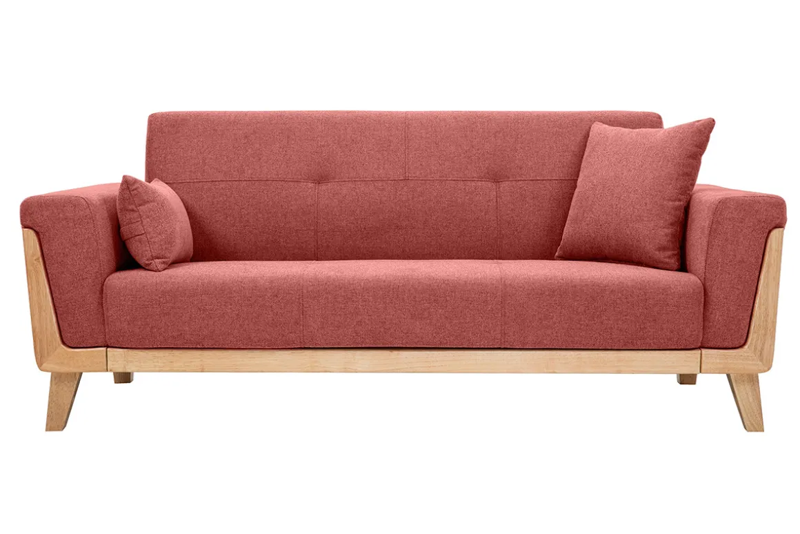 Miliboo Canapé Design|Voir Tous Les Canapés-Canapé scandinave 3 places en tissu effet velours texturé terracotta et bois clair FJORD