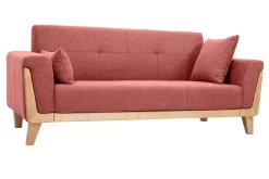 Miliboo Canapé Design|Voir Tous Les Canapés-Canapé scandinave 3 places en tissu effet velours texturé terracotta et bois clair FJORD