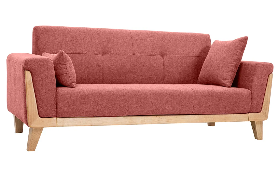 Miliboo Canapé Design|Voir Tous Les Canapés-Canapé scandinave 3 places en tissu effet velours texturé terracotta et bois clair FJORD