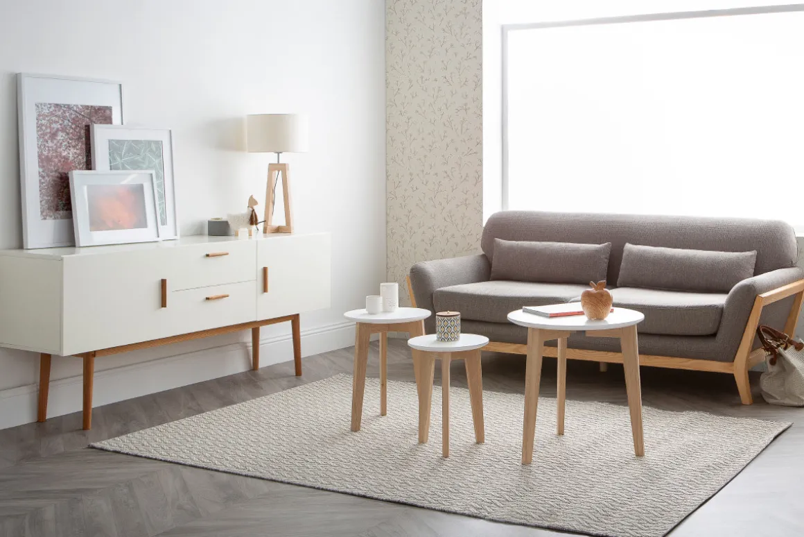 Miliboo Canapé Design|Voir Tous Les Canapés-Canapé scandinave 3 places en tissu gris et bois clair YOKO