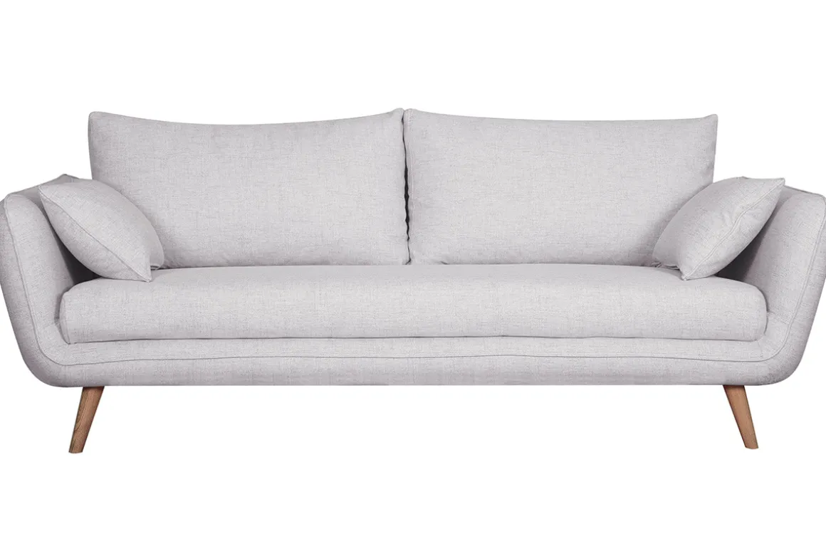 Miliboo Canapé Design|Voir Tous Les Canapés-Canapé scandinave 3 places en tissu gris clair chiné et bois clair CREEP
