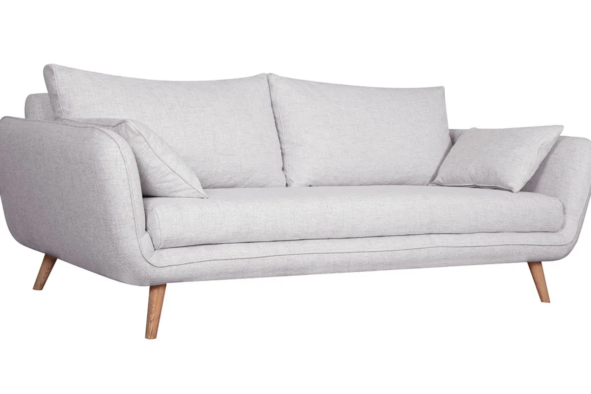 Miliboo Canapé Design|Voir Tous Les Canapés-Canapé scandinave 3 places en tissu gris clair chiné et bois clair CREEP