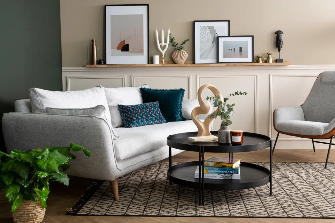 Miliboo Canapé Design|Voir Tous Les Canapés-Canapé scandinave 3 places en tissu gris clair chiné et bois clair CREEP