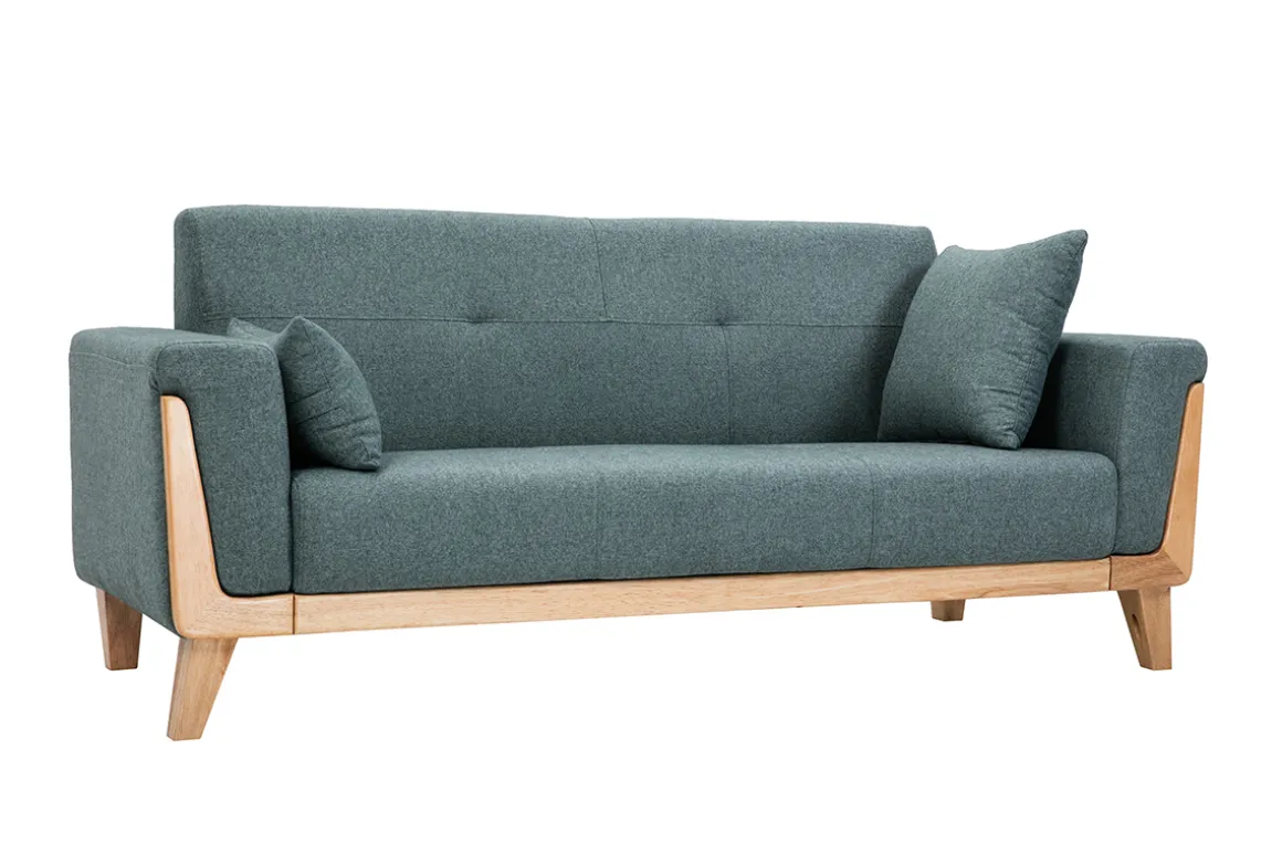Miliboo Canapé Design|Voir Tous Les Canapés-Canapé scandinave 3 places en tissu vert de gris et bois clair FJORD