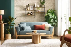 Miliboo Canapé Design|Voir Tous Les Canapés-Canapé scandinave 3 places en tissu vert de gris et bois clair FJORD