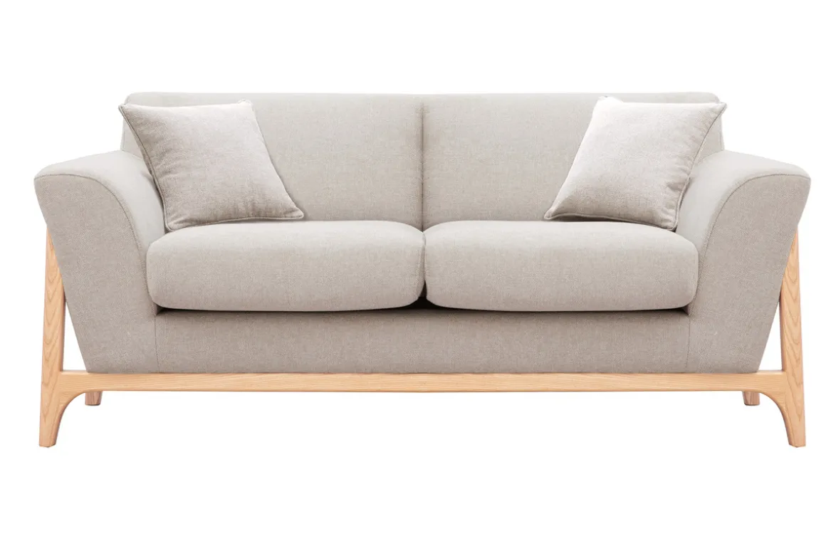 Miliboo Canapé Design|Voir Tous Les Canapés-Canapé scandinave 2 places en tissu effet velours texturé beige et bois clair ASAKO