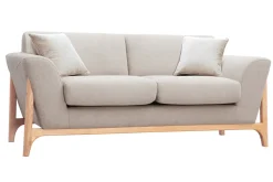 Miliboo Canapé Design|Voir Tous Les Canapés-Canapé scandinave 2 places en tissu effet velours texturé beige et bois clair ASAKO