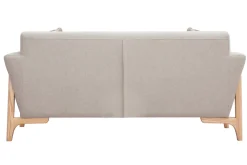 Miliboo Canapé Design|Voir Tous Les Canapés-Canapé scandinave 2 places en tissu effet velours texturé beige et bois clair ASAKO