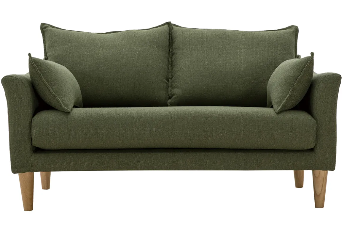 Miliboo Canapé Design|Voir Tous Les Canapés-Canapé scandinave 2 places en tissu kaki et bois clair KATE