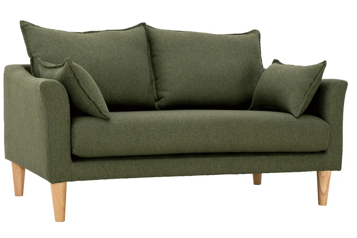 Miliboo Canapé Design|Voir Tous Les Canapés-Canapé scandinave 2 places en tissu kaki et bois clair KATE