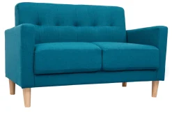 Miliboo Canapé Design|Voir Tous Les Canapés-Canapé scandinave 2 places en tissu bleu canard et bois clair MOON