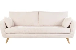 Miliboo Canapé Design|Voir Tous Les Canapés-Canapé scandinave 3 places en tissu velours côtelé écru et bois clair CREEP