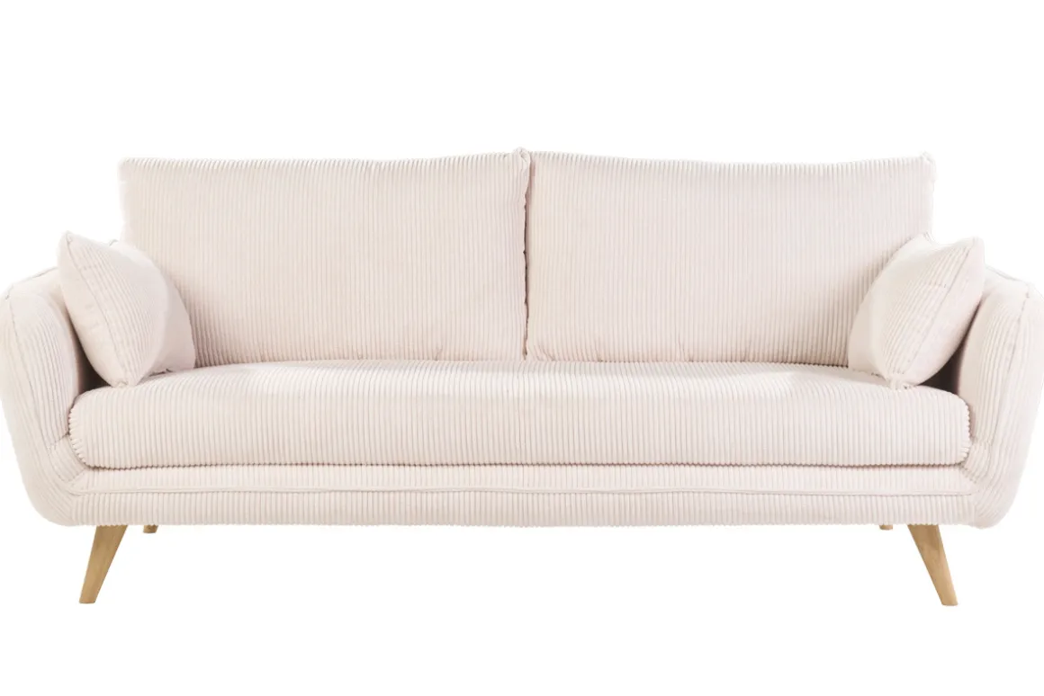 Miliboo Canapé Design|Voir Tous Les Canapés-Canapé scandinave 3 places en tissu velours côtelé écru et bois clair CREEP