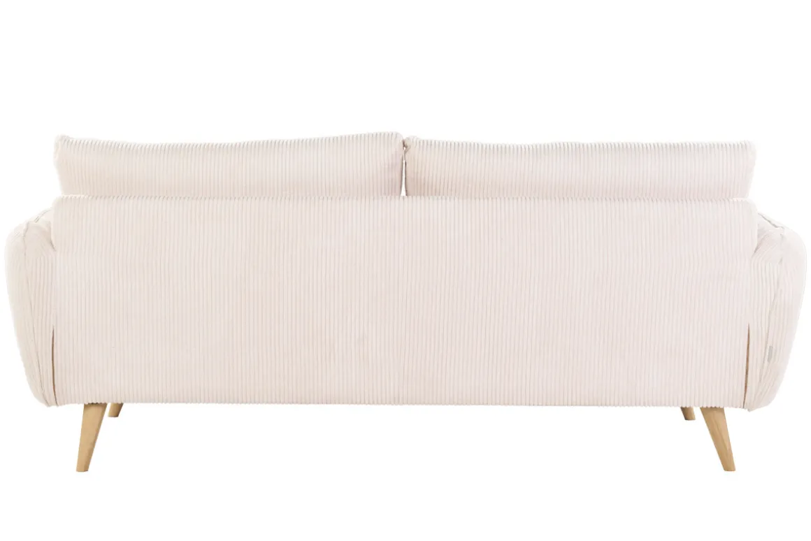 Miliboo Canapé Design|Voir Tous Les Canapés-Canapé scandinave 3 places en tissu velours côtelé écru et bois clair CREEP