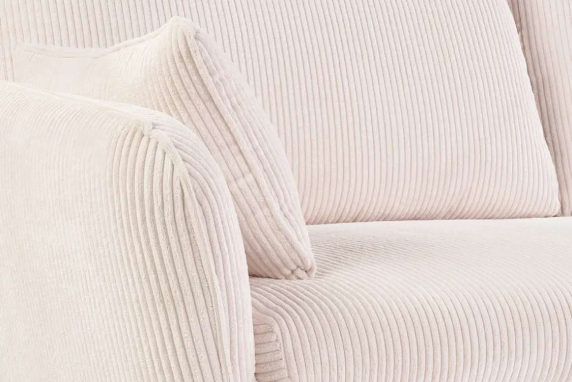 Miliboo Canapé Design|Voir Tous Les Canapés-Canapé scandinave 3 places en tissu velours côtelé écru et bois clair CREEP