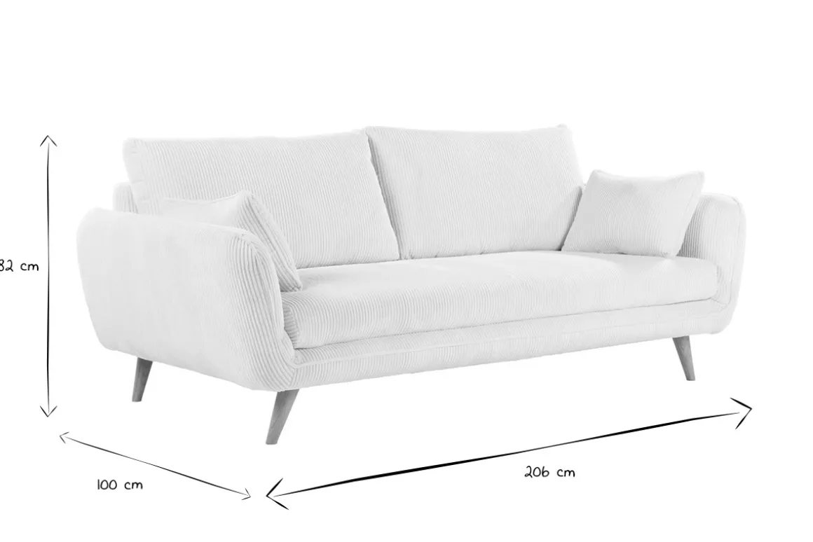 Miliboo Canapé Design|Voir Tous Les Canapés-Canapé scandinave 3 places en tissu velours côtelé écru et bois clair CREEP