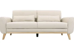 Miliboo Canapé Design|Voir Tous Les Canapés-Canapé scandinave 3 places en tissu beige et bois clair EKTOR