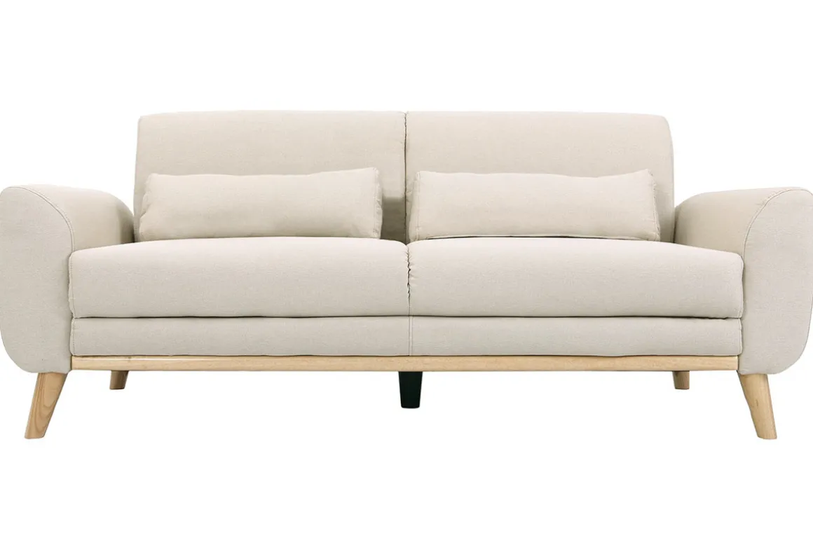 Miliboo Canapé Design|Voir Tous Les Canapés-Canapé scandinave 3 places en tissu beige et bois clair EKTOR