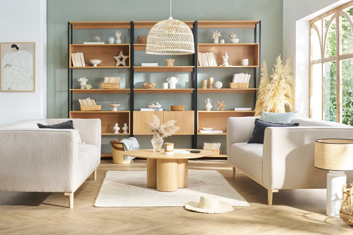 Miliboo Canapé Design|Voir Tous Les Canapés-Canapé scandinave 2-3 places en tissu beige et bois clair MORRIS