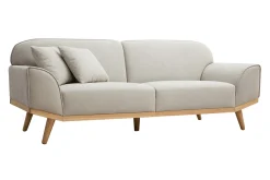 Miliboo Canapé Design|Voir Tous Les Canapés-Canapé scandinave 3 places en tissu effet velours texturé beige et bois clair FREEMA