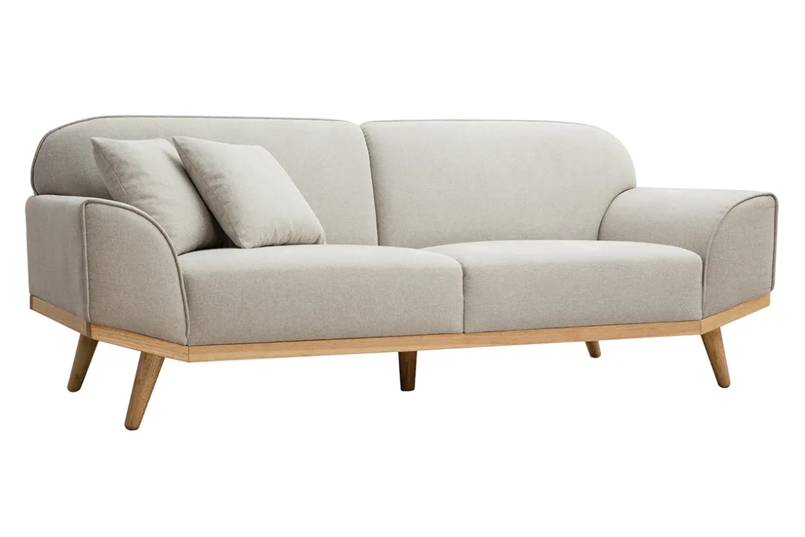 Miliboo Canapé Design|Voir Tous Les Canapés-Canapé scandinave 3 places en tissu effet velours texturé beige et bois clair FREEMA