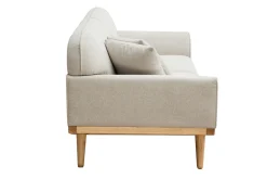 Miliboo Canapé Design|Voir Tous Les Canapés-Canapé scandinave 3 places en tissu effet velours texturé beige et bois clair FREEMA