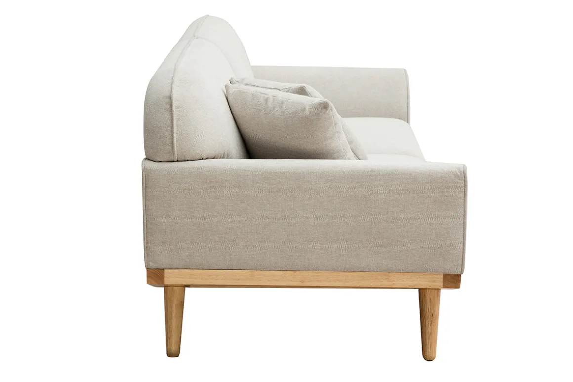 Miliboo Canapé Design|Voir Tous Les Canapés-Canapé scandinave 3 places en tissu effet velours texturé beige et bois clair FREEMA