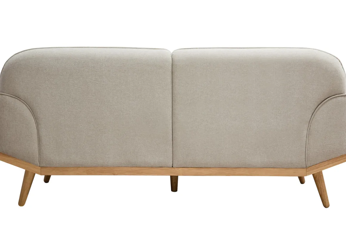 Miliboo Canapé Design|Voir Tous Les Canapés-Canapé scandinave 3 places en tissu effet velours texturé beige et bois clair FREEMA