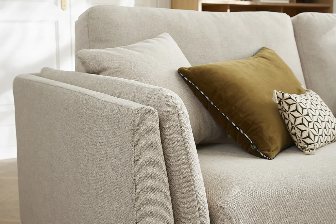 Miliboo Canapé Design|Voir Tous Les Canapés-Canapé scandinave 3 places en tissu beige naturel et bois clair VOGUE