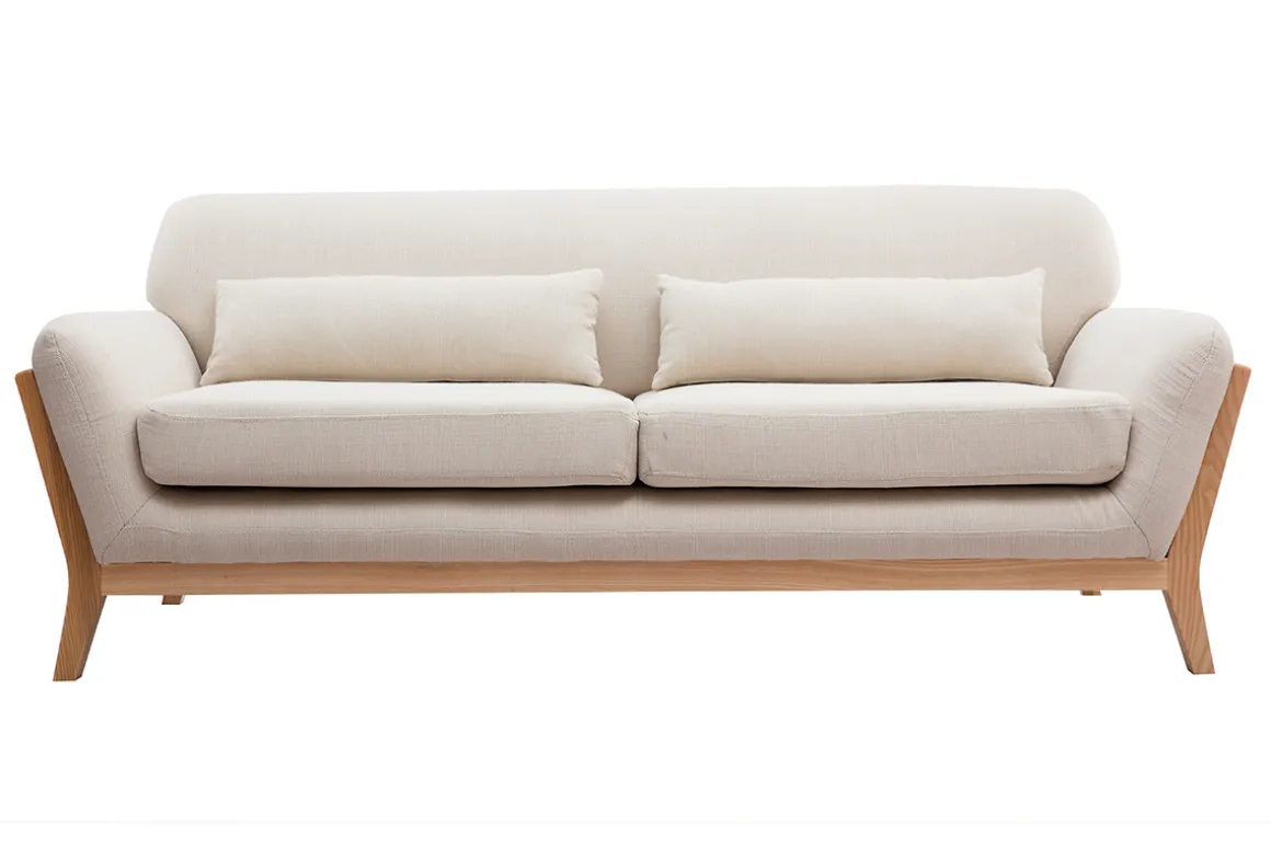 Miliboo Canapé Design|Voir Tous Les Canapés-Canapé scandinave 3 places en tissu beige et bois clair YOKO