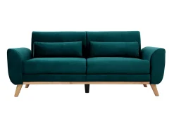 Miliboo Canapé Design|Voir Tous Les Canapés-Canapé scandinave 3 places en tissu velours bleu canard et bois clair EKTOR