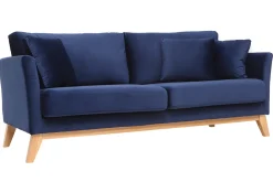 Miliboo Canapé Design|Voir Tous Les Canapés-Canapé scandinave déhoussable 3 places en tissu velours bleu nuit et bois clair OSLO