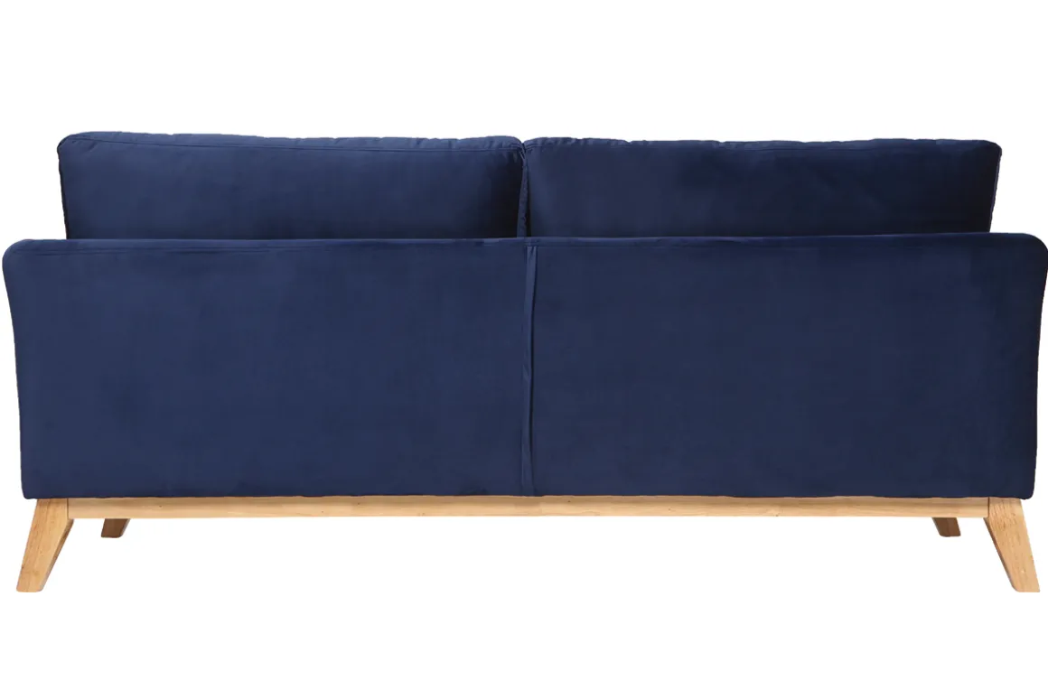 Miliboo Canapé Design|Voir Tous Les Canapés-Canapé scandinave déhoussable 3 places en tissu velours bleu nuit et bois clair OSLO