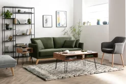 Miliboo Canapé Design|Voir Tous Les Canapés-Canapé scandinave déhoussable 3 places en tissu velours bleu nuit et bois clair OSLO