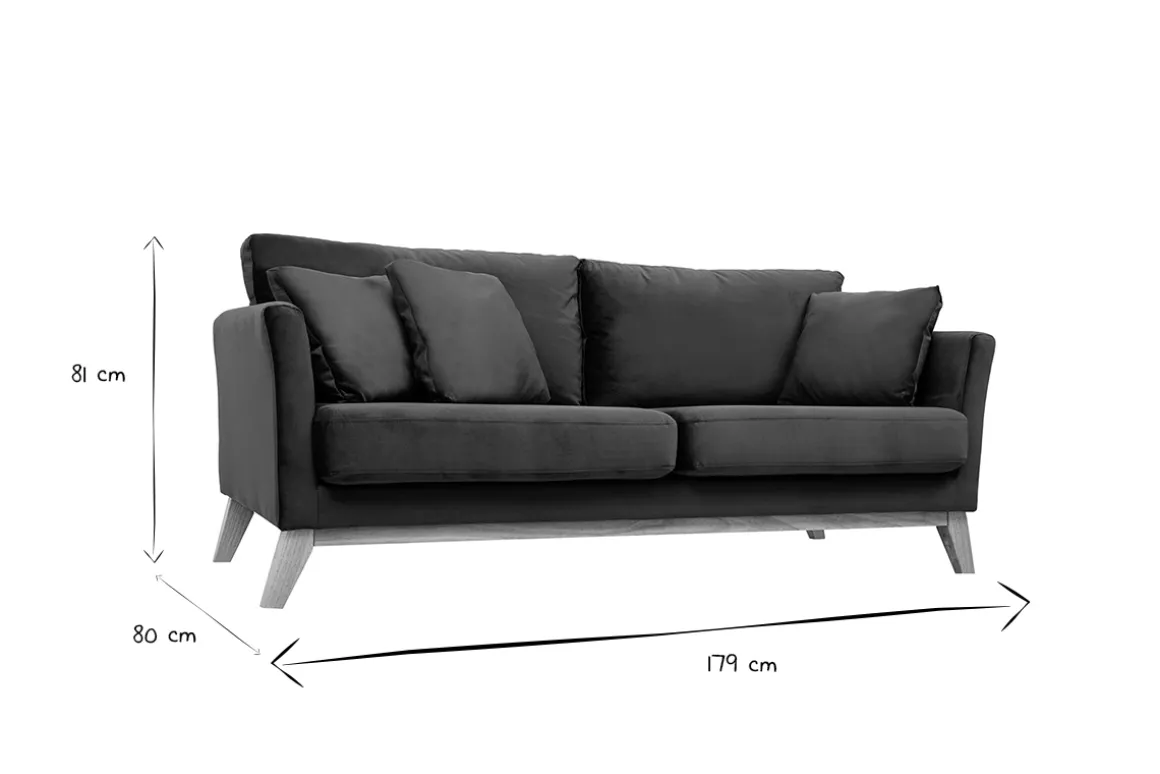 Miliboo Canapé Design|Voir Tous Les Canapés-Canapé scandinave déhoussable 3 places en tissu velours bleu nuit et bois clair OSLO