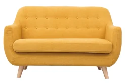 Miliboo Canapé Design|Voir Tous Les Canapés-Canapé scandinave déhoussable 2 places en tissu effet velours jaune moutarde et bois clair YNOK