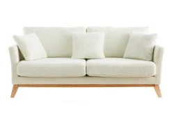 Miliboo Canapé Design|Voir Tous Les Canapés-Canapé scandinave déhoussable 3 places en tissu effet laine bouclée blanc cassé et bois clair OSLO