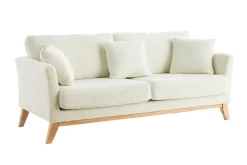Miliboo Canapé Design|Voir Tous Les Canapés-Canapé scandinave déhoussable 3 places en tissu effet laine bouclée blanc cassé et bois clair OSLO