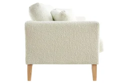 Miliboo Canapé Design|Voir Tous Les Canapés-Canapé scandinave déhoussable 3 places en tissu effet laine bouclée blanc cassé et bois clair OSLO