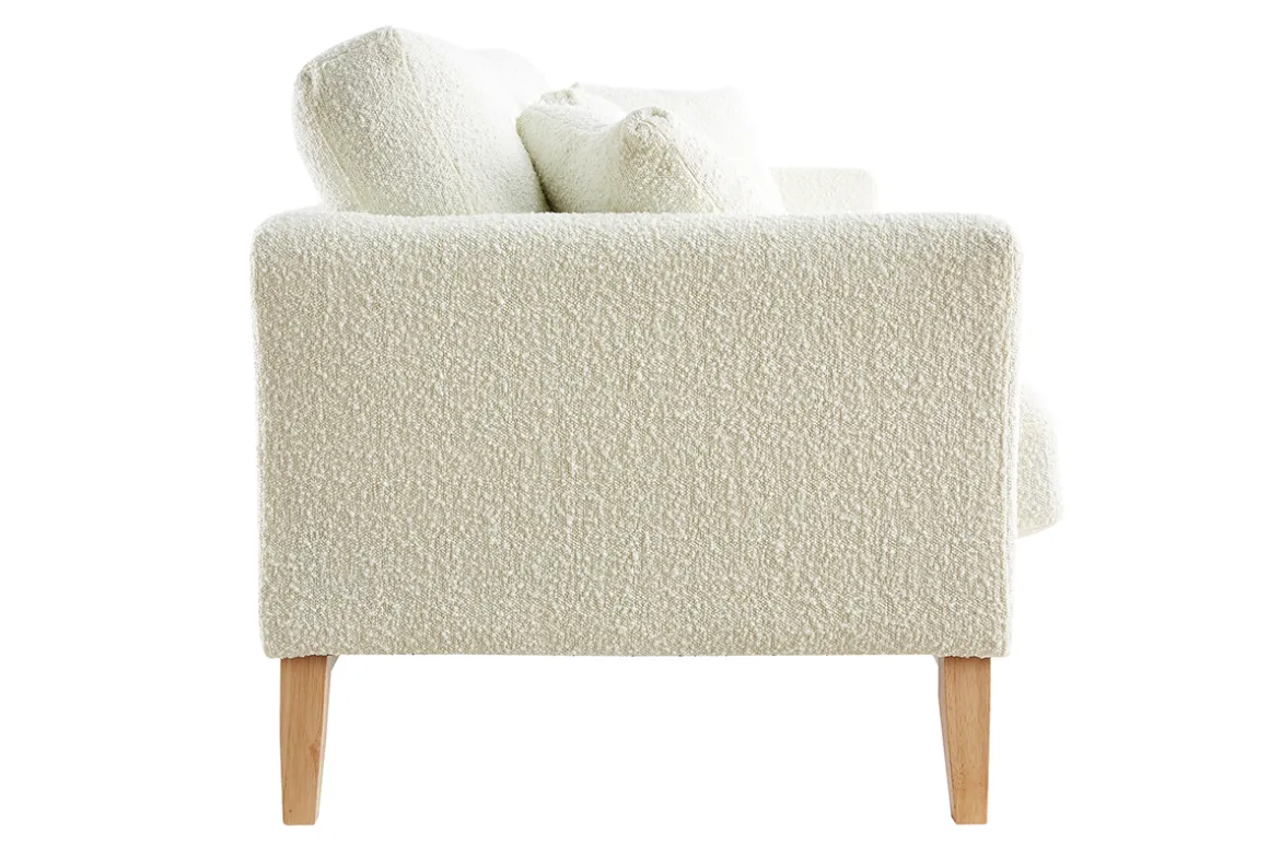 Miliboo Canapé Design|Voir Tous Les Canapés-Canapé scandinave déhoussable 3 places en tissu effet laine bouclée blanc cassé et bois clair OSLO