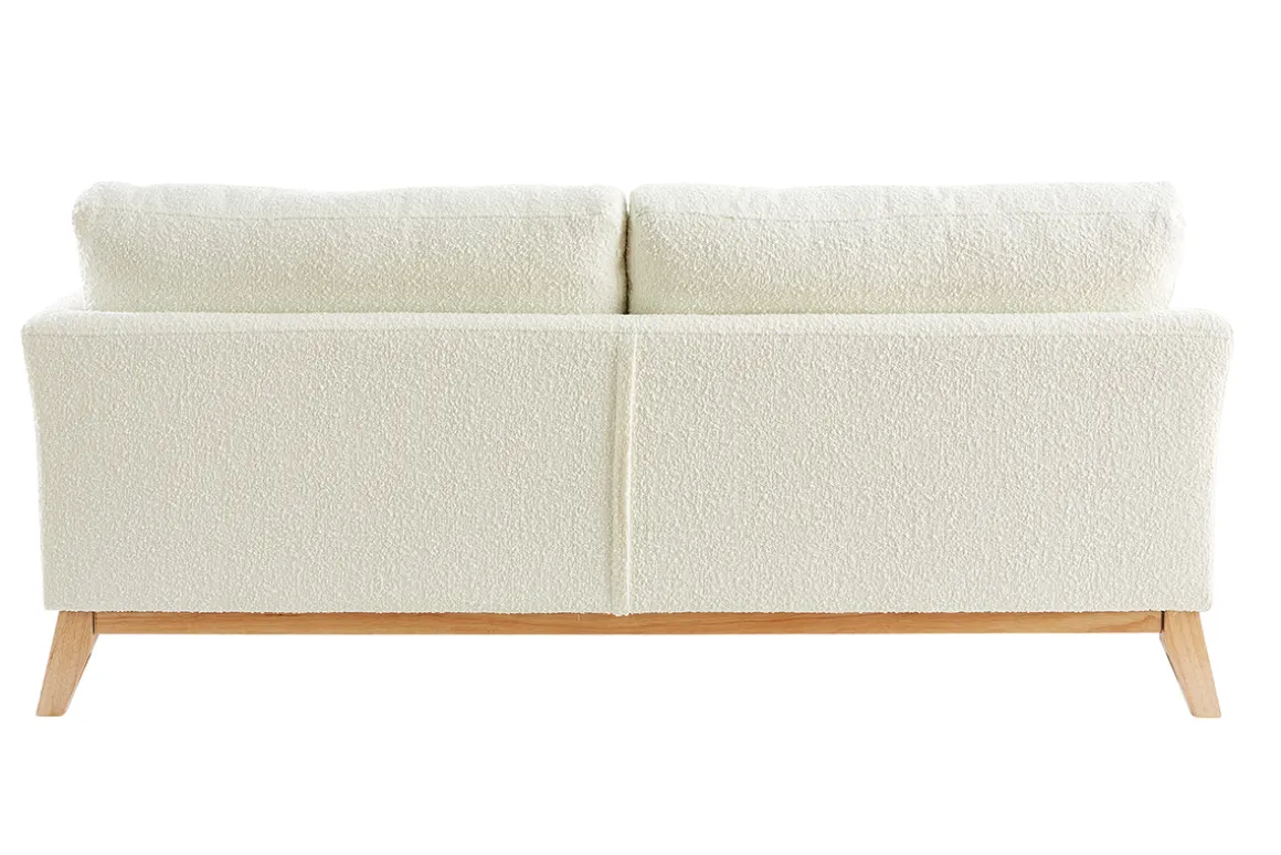 Miliboo Canapé Design|Voir Tous Les Canapés-Canapé scandinave déhoussable 3 places en tissu effet laine bouclée blanc cassé et bois clair OSLO