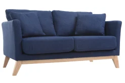 Miliboo Canapé Design|Voir Tous Les Canapés-Canapé scandinave déhoussable 2 places en tissu bleu foncé et bois clair OSLO