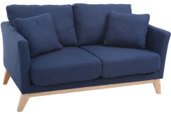 Miliboo Canapé Design|Voir Tous Les Canapés-Canapé scandinave déhoussable 2 places en tissu bleu foncé et bois clair OSLO