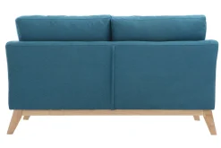 Miliboo Canapé Design|Voir Tous Les Canapés-Canapé scandinave déhoussable 2 places en tissu bleu canard et bois clair OSLO