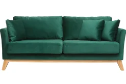 Miliboo Canapé Design|Voir Tous Les Canapés-Canapé scandinave déhoussable 3 places en tissu velours vert émeraude et bois clair OSLO