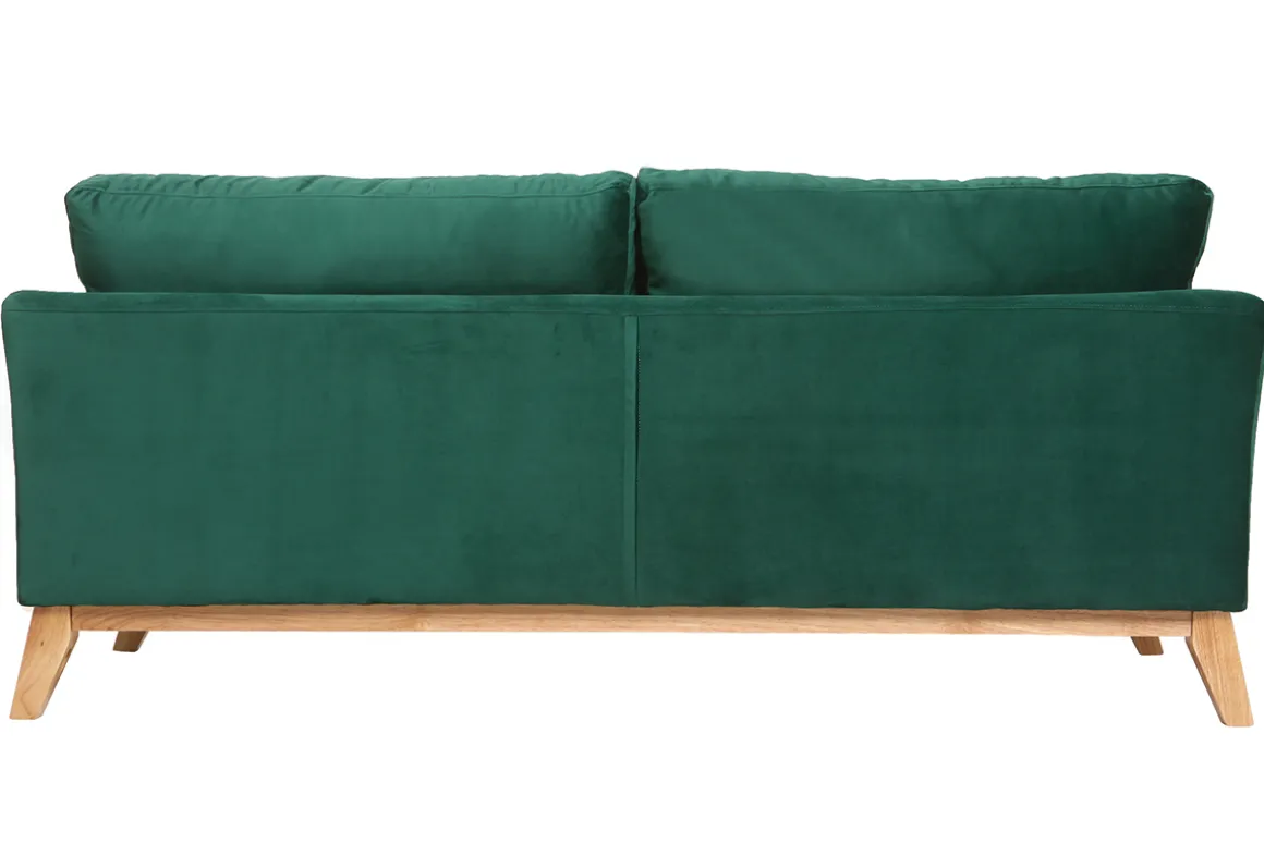 Miliboo Canapé Design|Voir Tous Les Canapés-Canapé scandinave déhoussable 3 places en tissu velours vert émeraude et bois clair OSLO